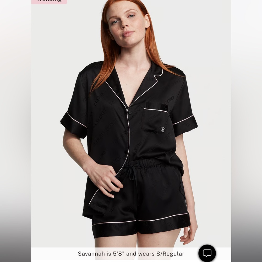 Black satin pajamas Victoria’s Secret. Black and pink